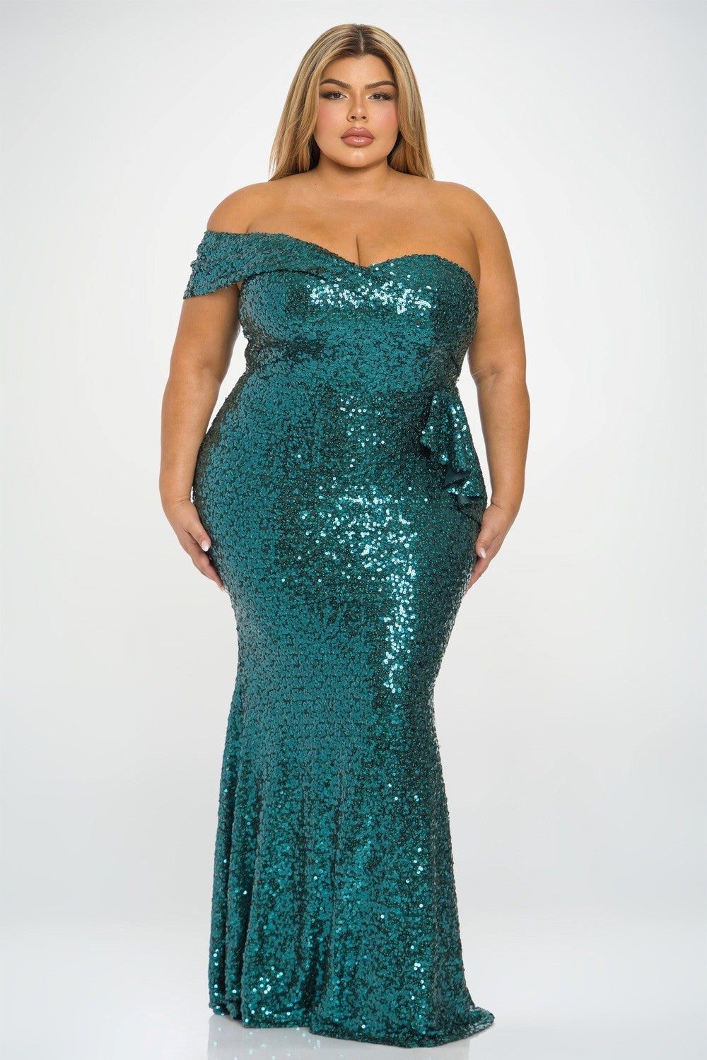 RICARICA Dresses Plus Size Irena Sequence  Mermaid   Gown - Emerald