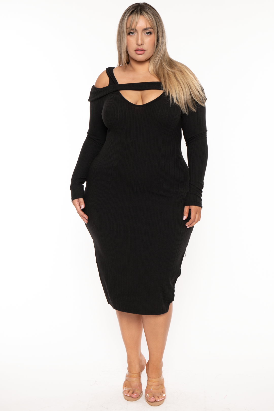Plus Size Irie Cold Shoulder Midi Dress Black