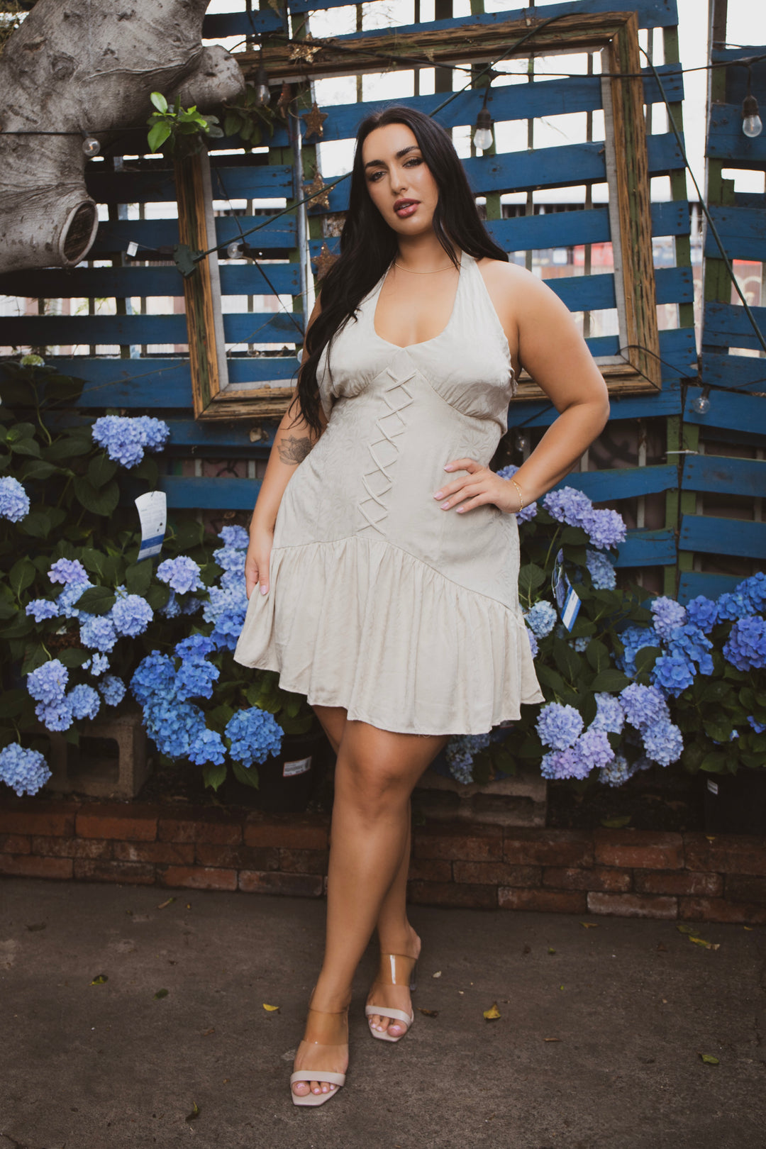 Curvy Sense Inc. Dresses Plus Size  Iris Lace Up Dress - Natural