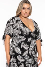 Curvy Sense Dresses Plus Size Isabel Tiered Ruffle Printed Dress  - Black