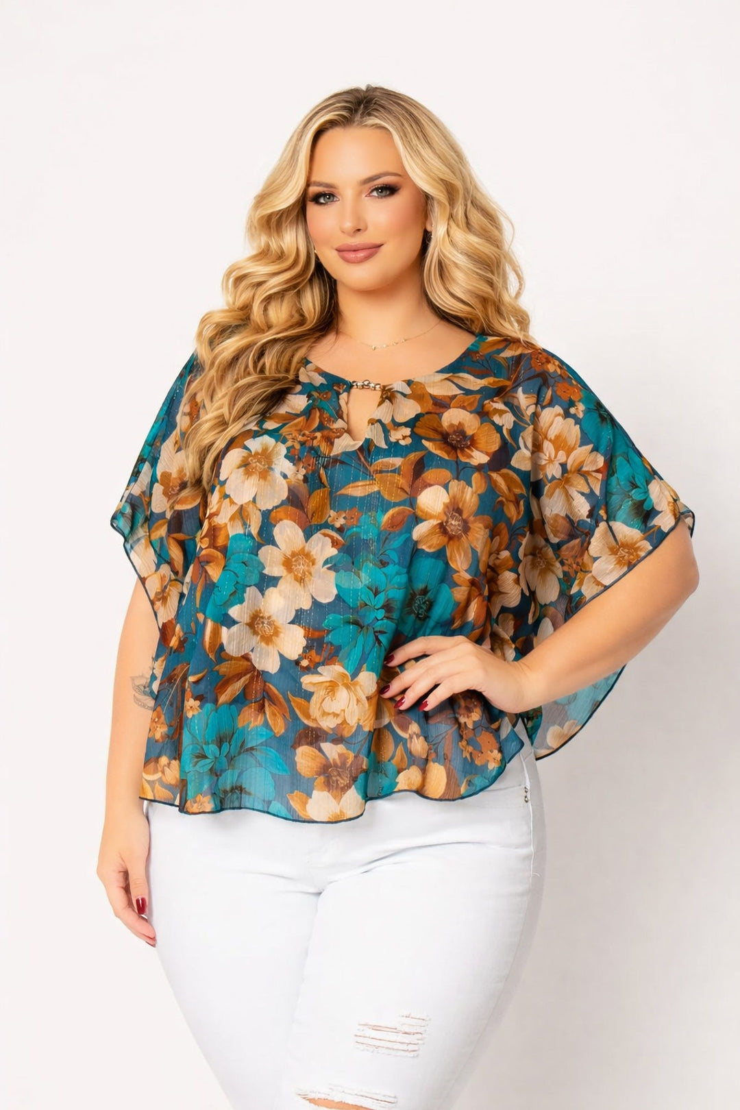 Winslow Dresses Plus Size Isabella Floral Blouse - Turquoise