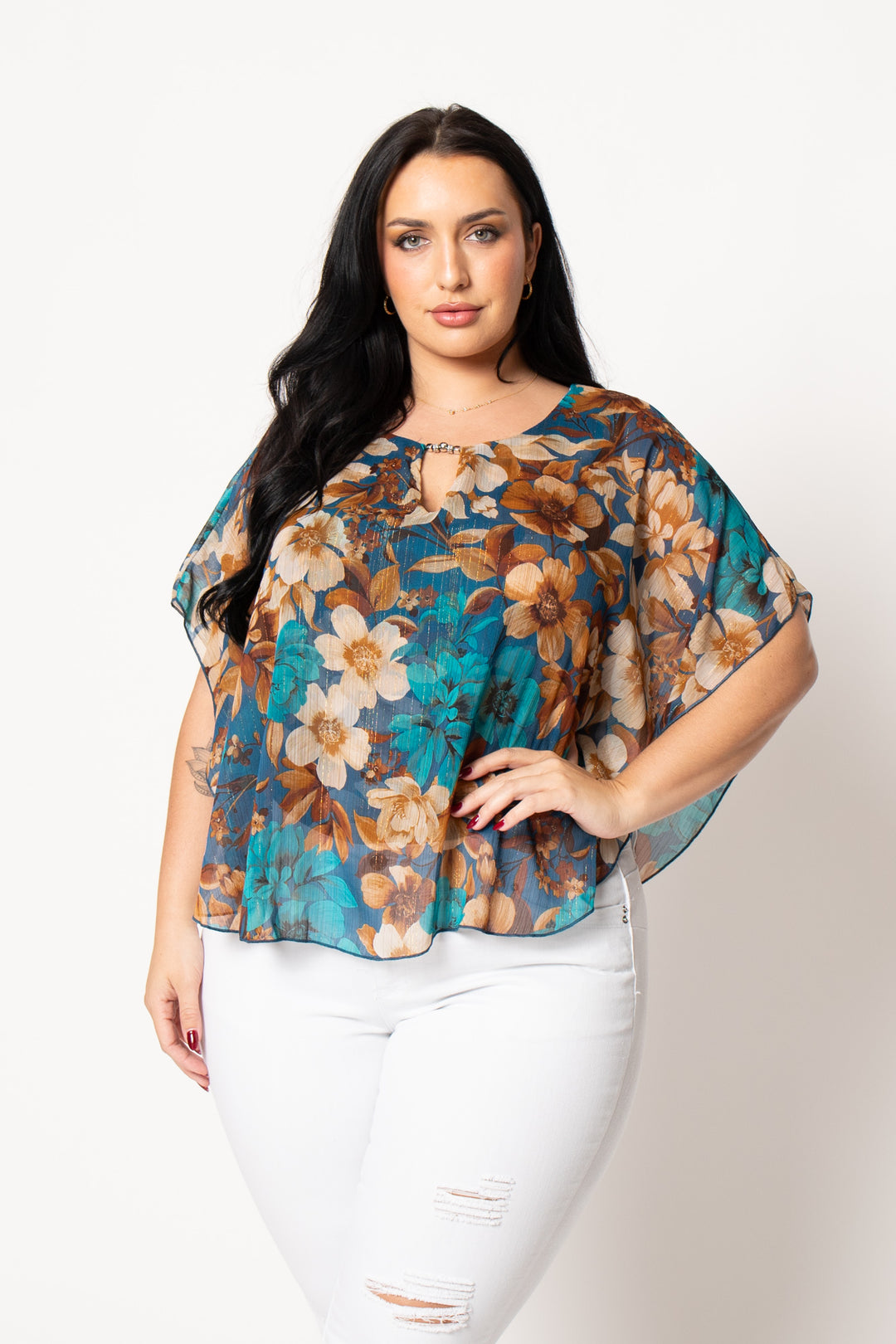 Winslow Dresses Plus Size Isabella Floral Blouse - Turquoise