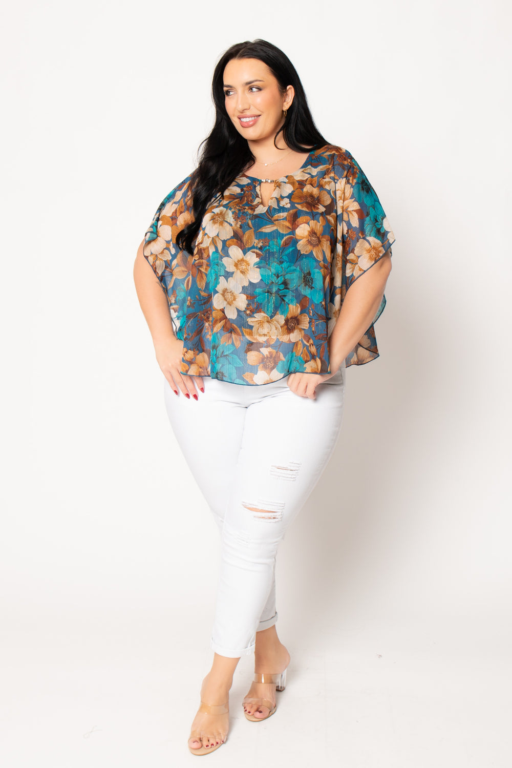 Winslow Dresses Plus Size Isabella Floral Blouse - Turquoise