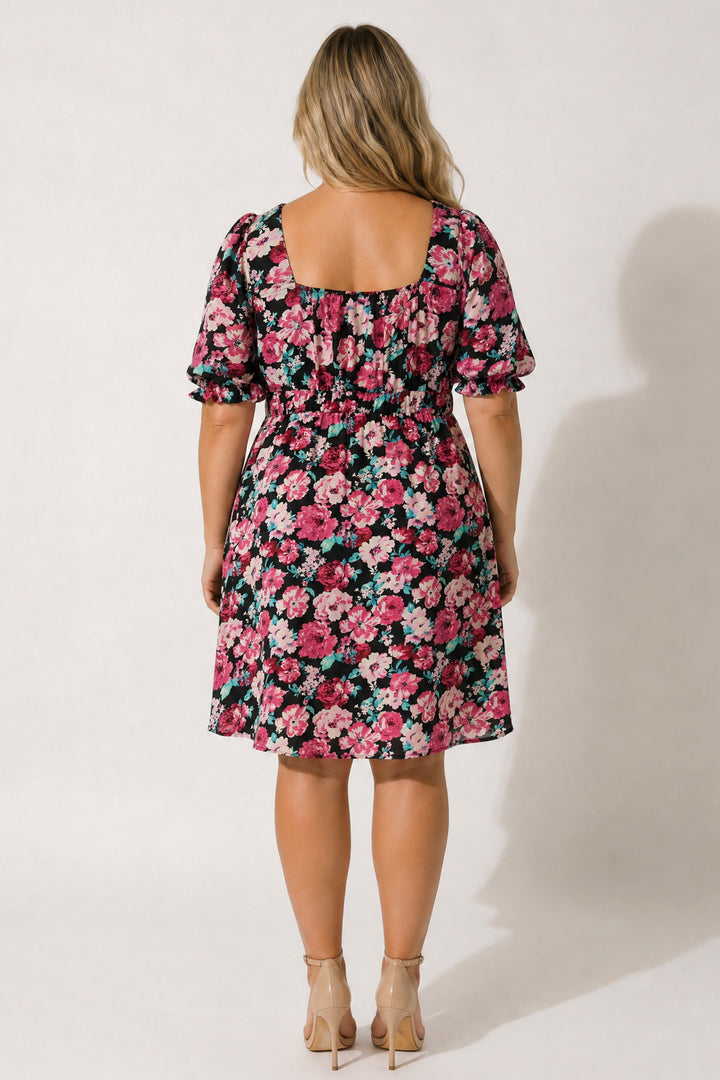 Curvy Sense Inc. Dresses Plus Size Isabella Sweetheart Dress- Black/Mauve