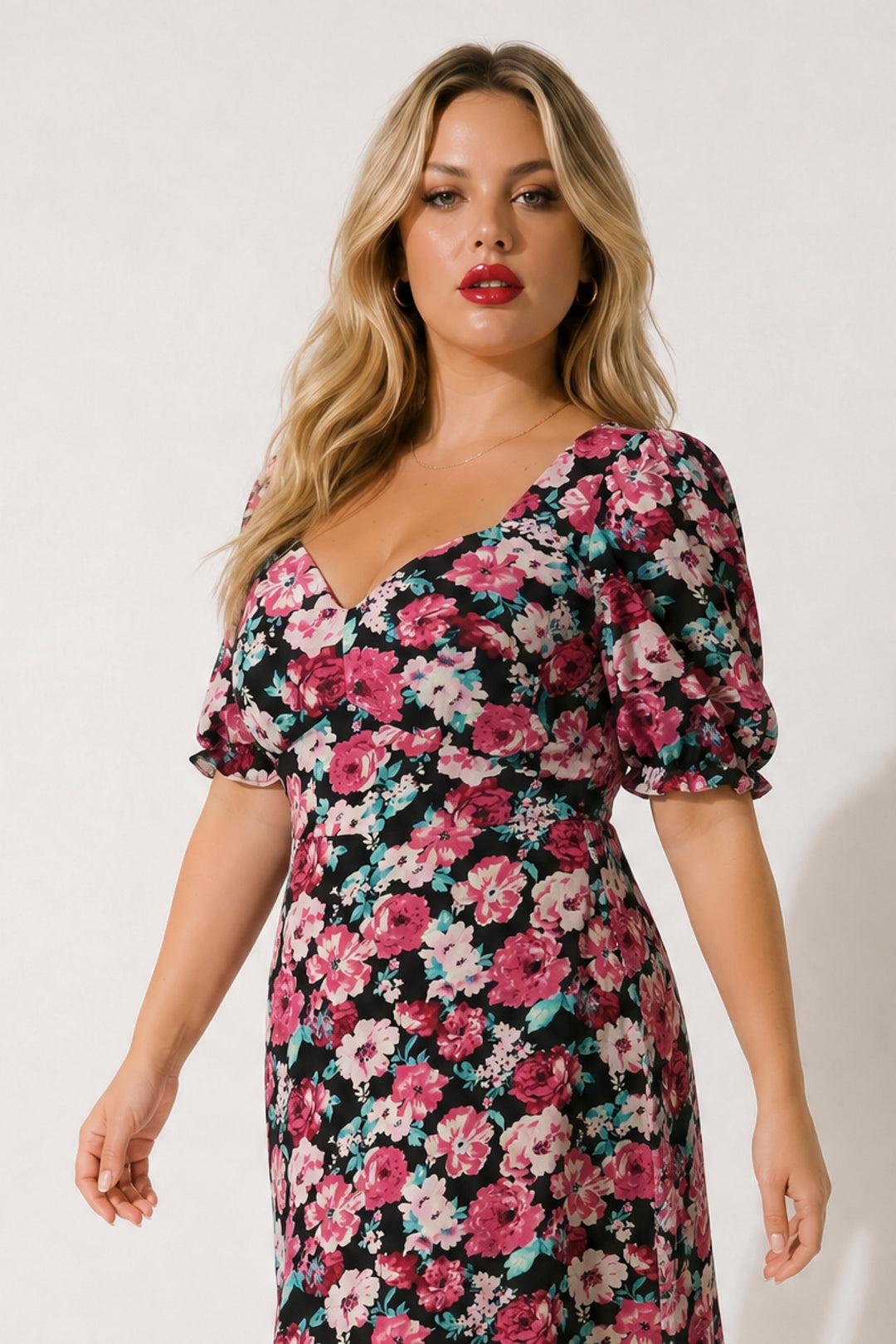 Curvy Sense Inc. Dresses Plus Size Isabella Sweetheart Dress- Black/Mauve