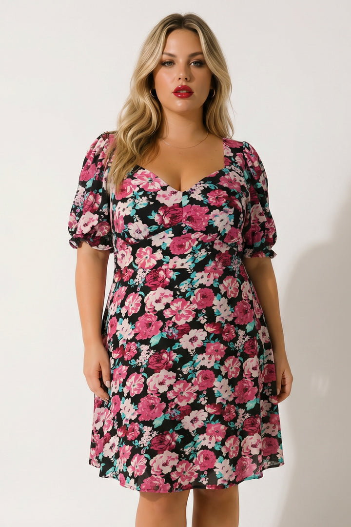 Curvy Sense Inc. Dresses Plus Size Isabella Sweetheart Dress- Black/Mauve