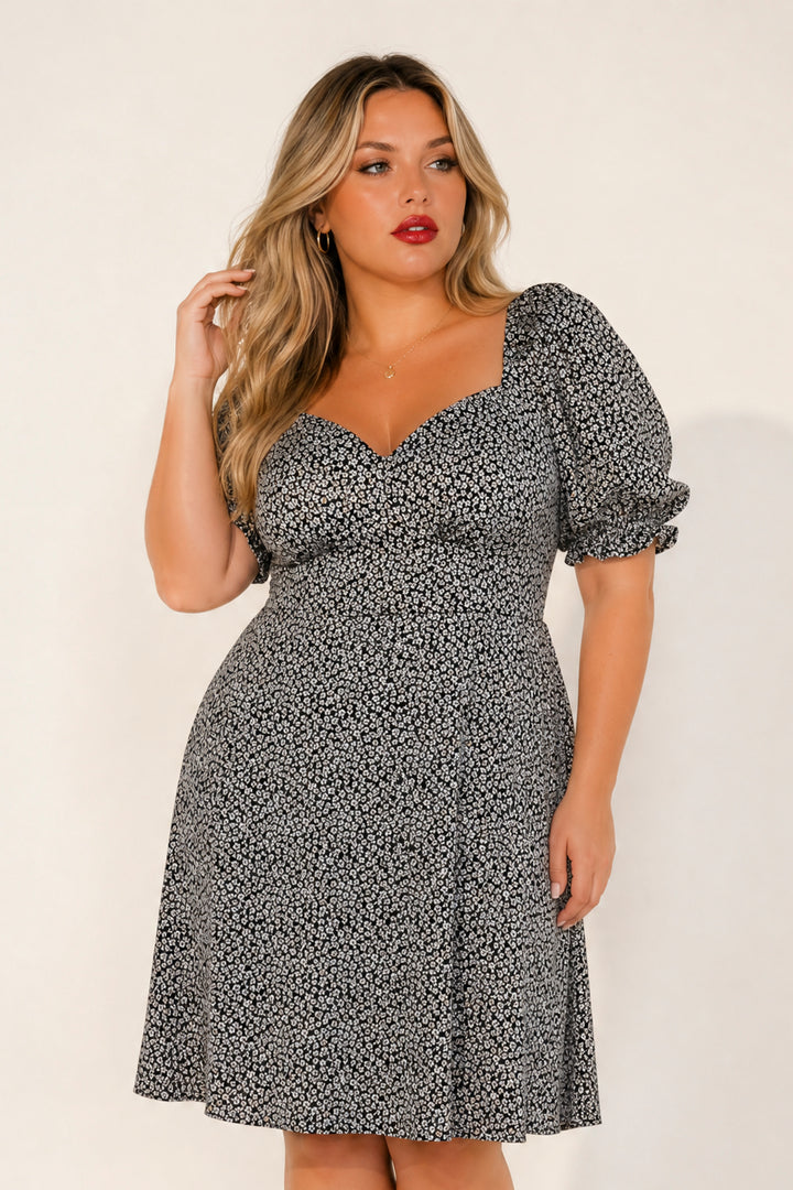 Curvy Sense Inc. Dresses Plus Size Isabella Sweetheart Dress- Black/Tan