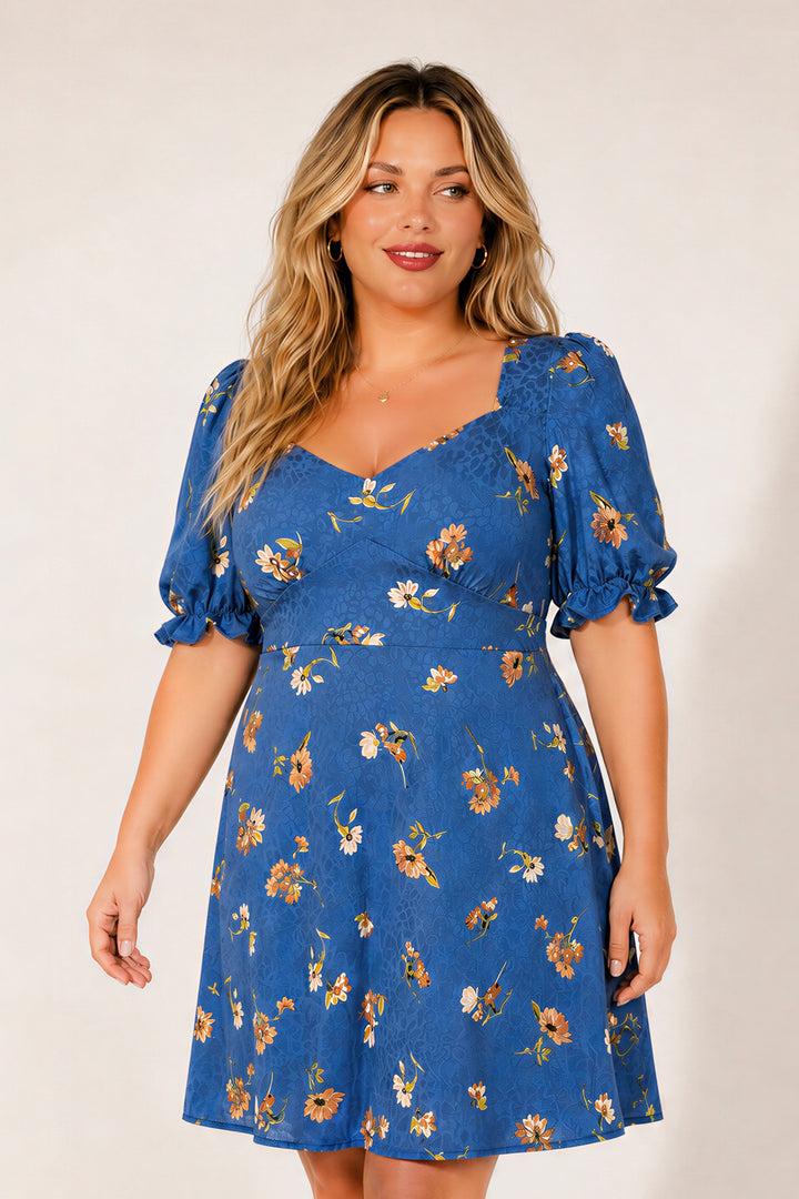 Curvy Sense Inc. Dresses Plus Size Isabella Sweetheart Dress- Blue