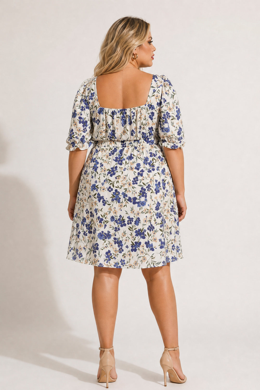 Curvy Sense Inc. Dresses Plus Size Isabella Sweetheart Dress- Ivory/Blue