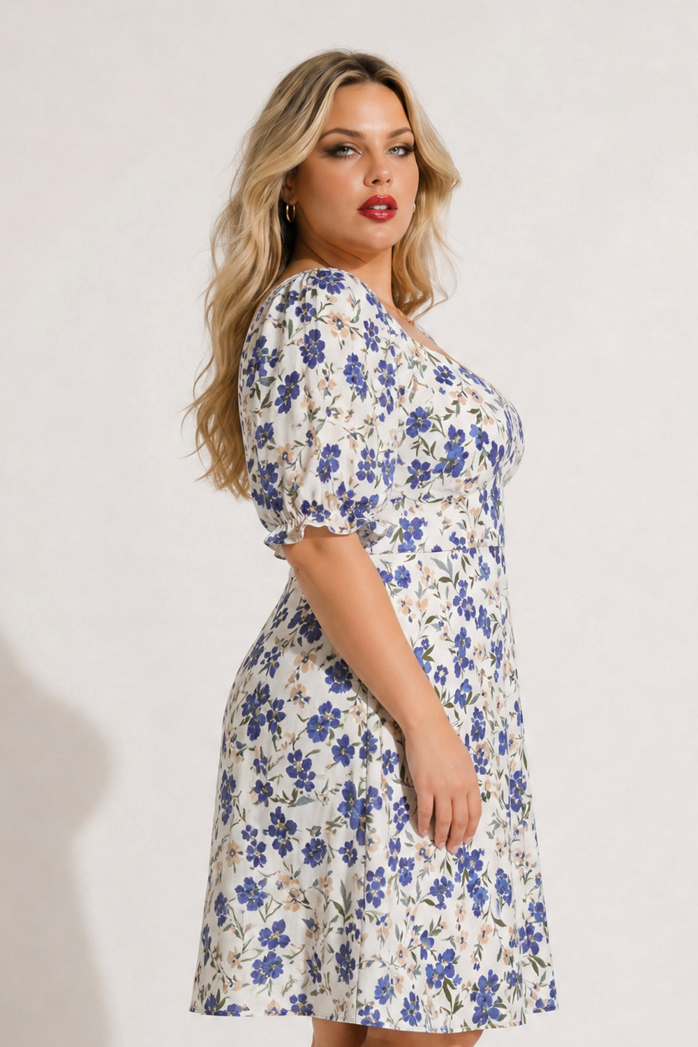 Curvy Sense Inc. Dresses Plus Size Isabella Sweetheart Dress- Ivory/Blue