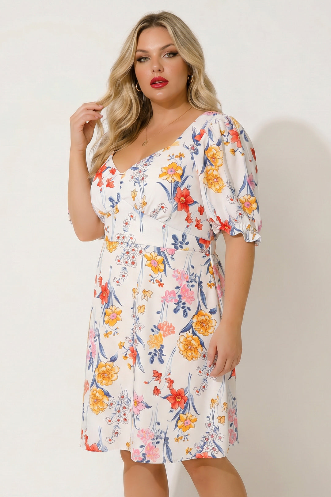 Curvy Sense Inc. Dresses Plus Size Isabella Sweetheart Dress- White/Orange