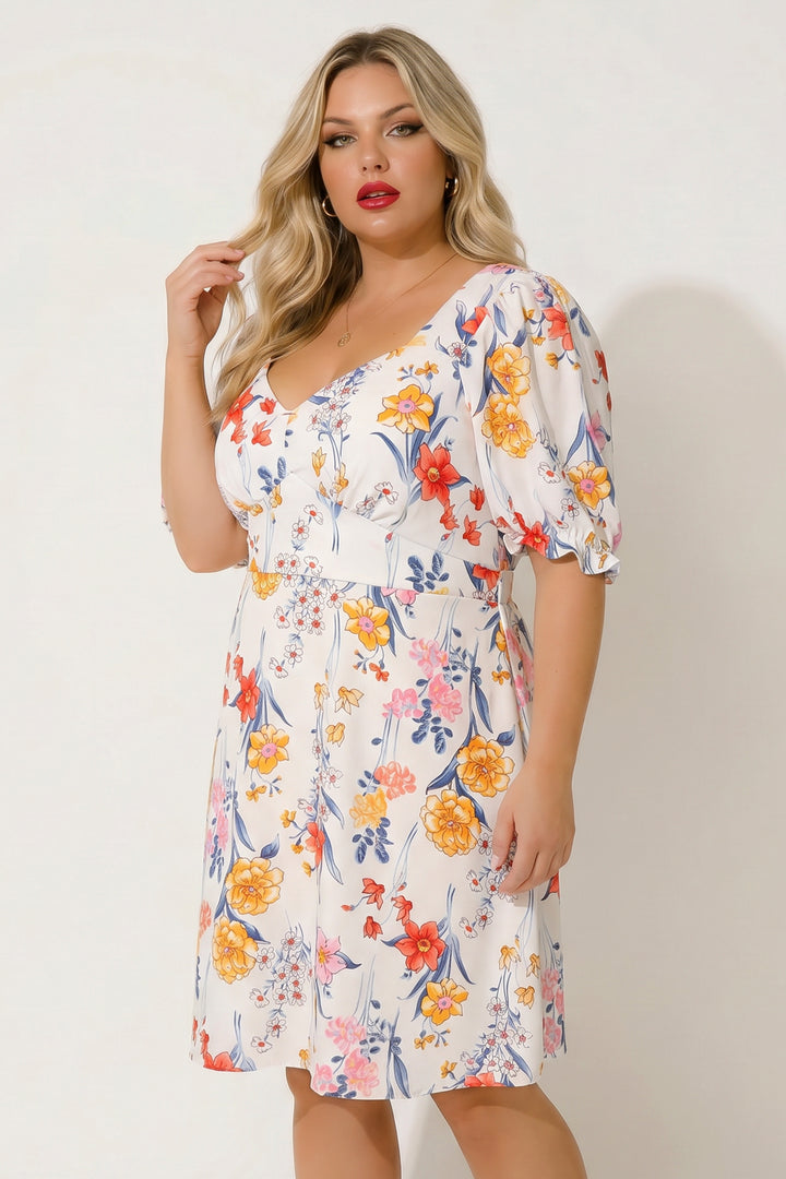 Curvy Sense Inc. Dresses Plus Size Isabella Sweetheart Dress- White/Orange