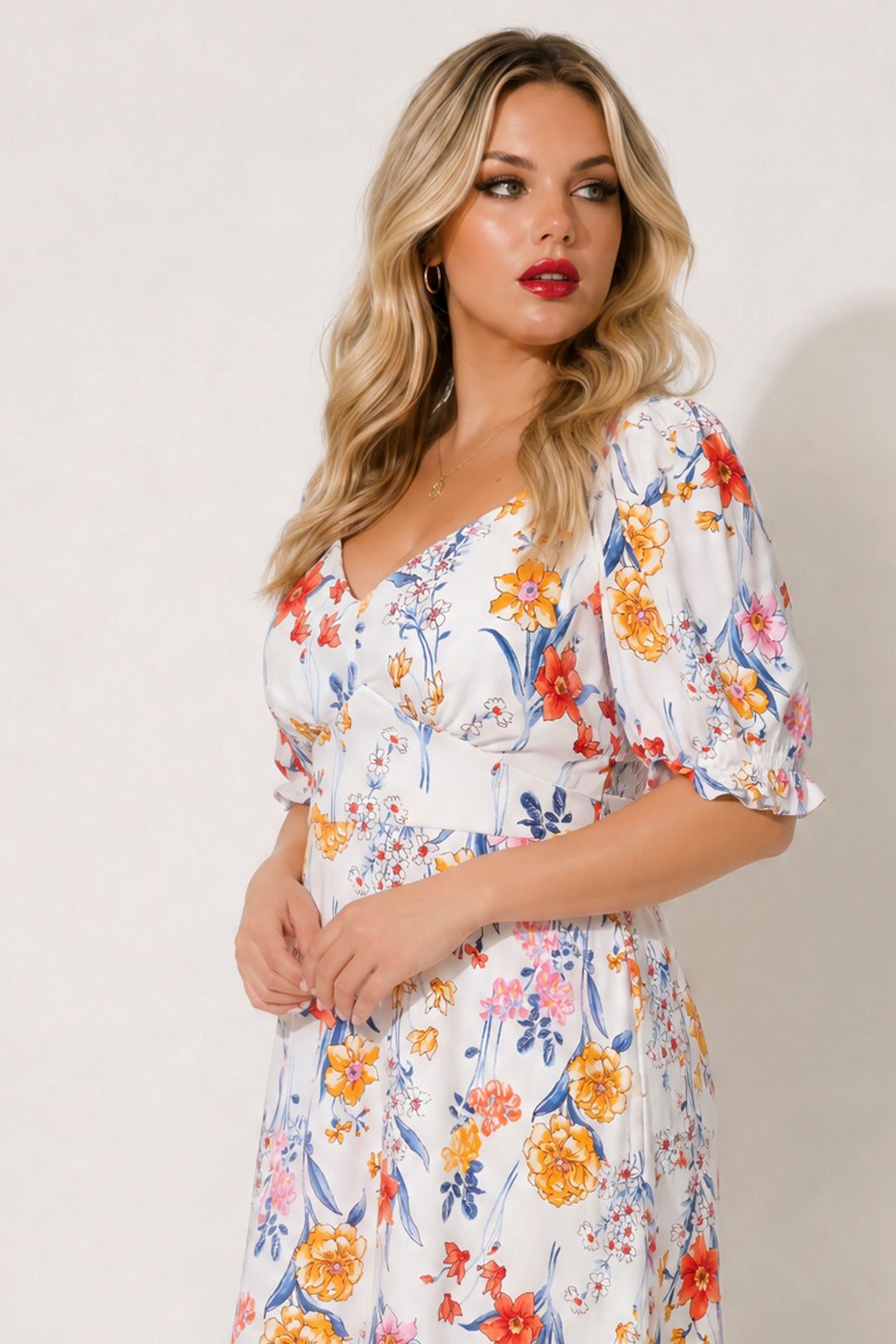 Curvy Sense Inc. Dresses Plus Size Isabella Sweetheart Dress- White/Orange