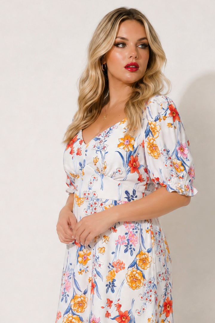 Curvy Sense Inc. Dresses Plus Size Isabella Sweetheart Dress- White/Orange