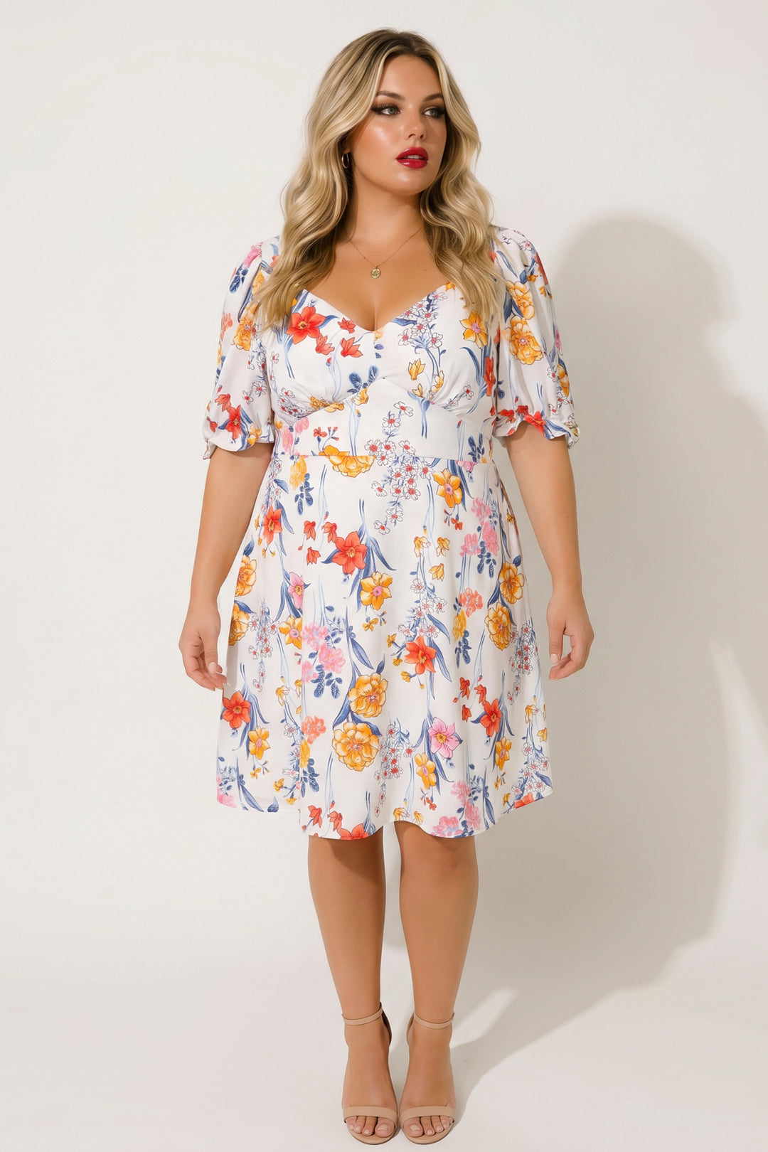 Curvy Sense Inc. Dresses Plus Size Isabella Sweetheart Dress- White/Orange