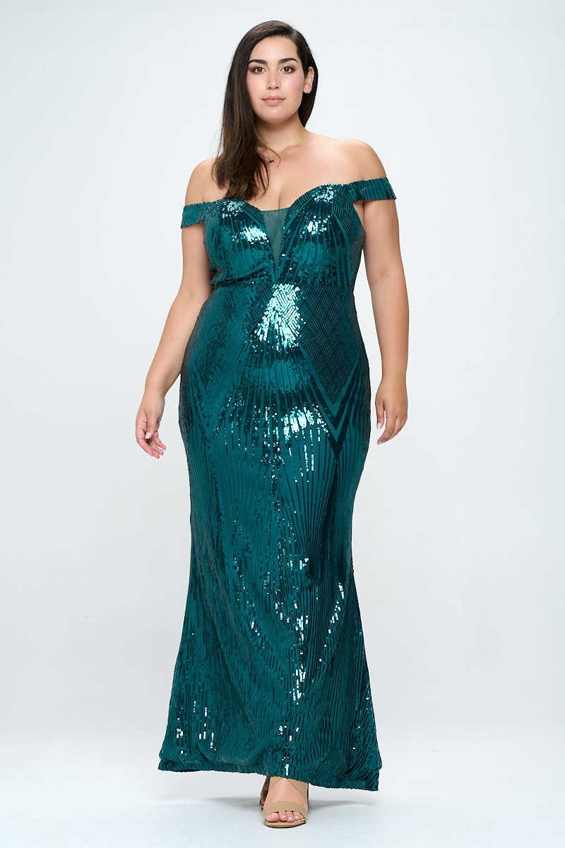 RICARICA Dresses 1X / Emerald Plus Size Isla Sequins sweetheart neckline Gown - Emerald