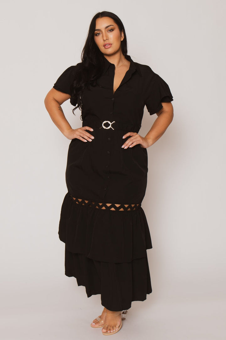 Fashion Space Dresses Plus Size Isla Tiered Dress -Black