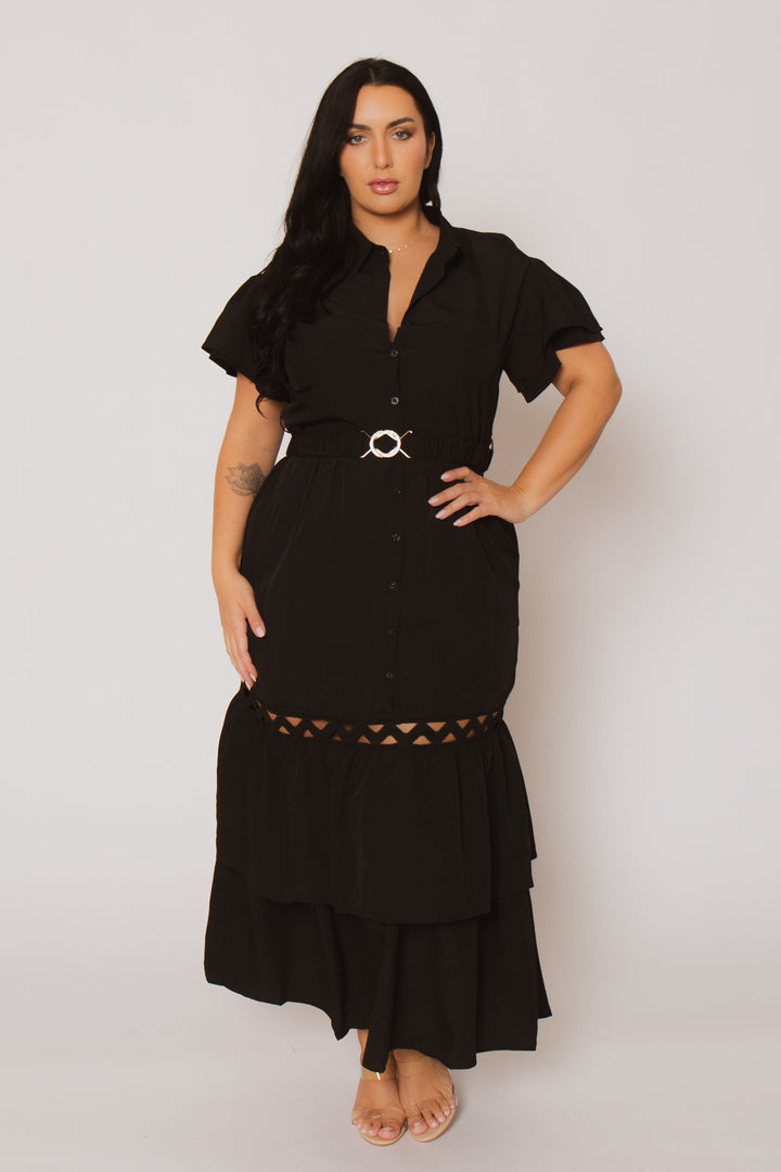 Fashion Space Dresses Plus Size Isla Tiered Dress -Black