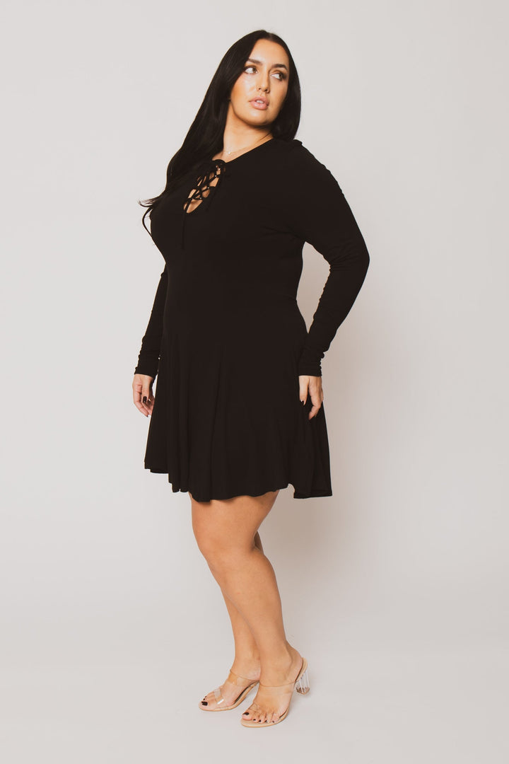 Curvy Sense Inc. Dresses Plus Size Janelle Lace Up Dress  - Black