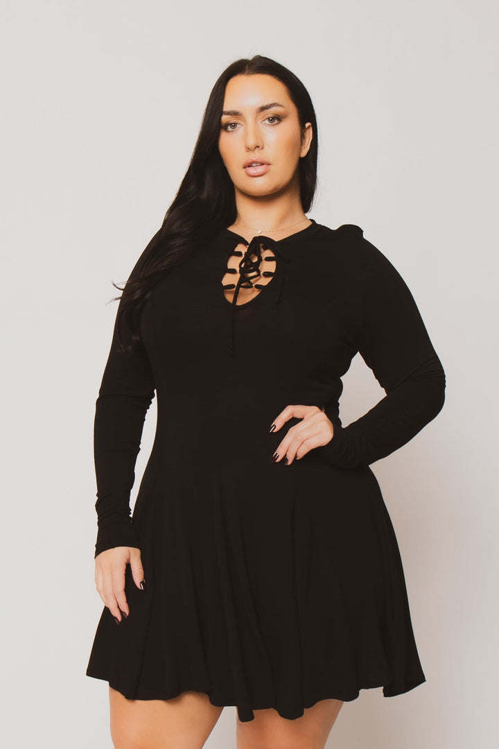 Curvy Sense Inc. Dresses Plus Size Janelle Lace Up Dress  - Black