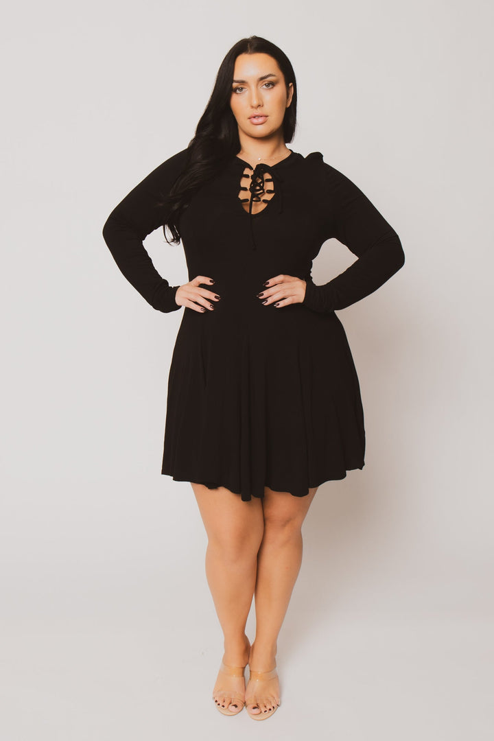 Curvy Sense Inc. Dresses Plus Size Janelle Lace Up Dress  - Black