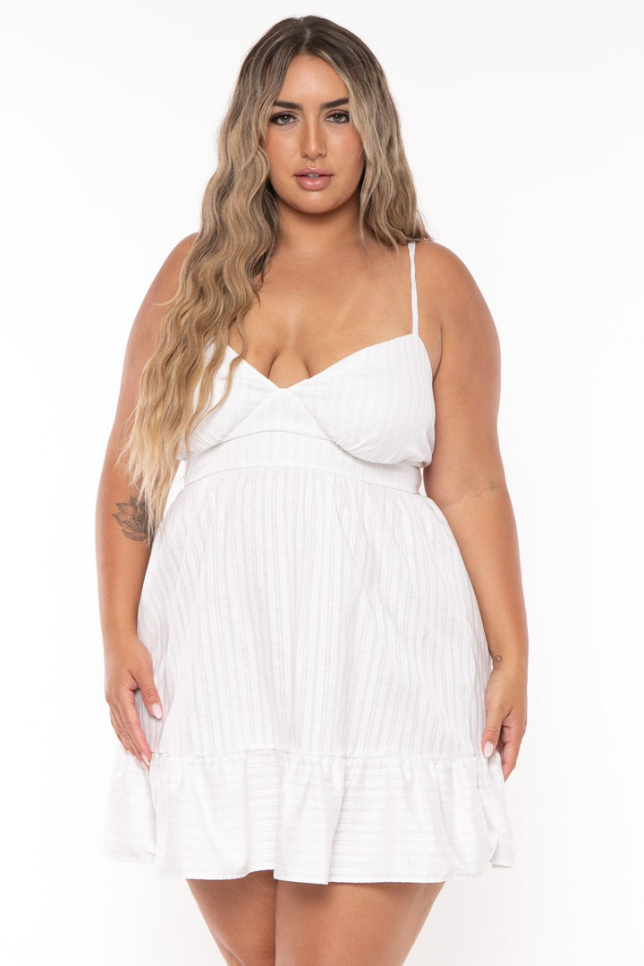 Curvy Sense Dresses Plus Size Jayliz Cami  Flare  Dress-White