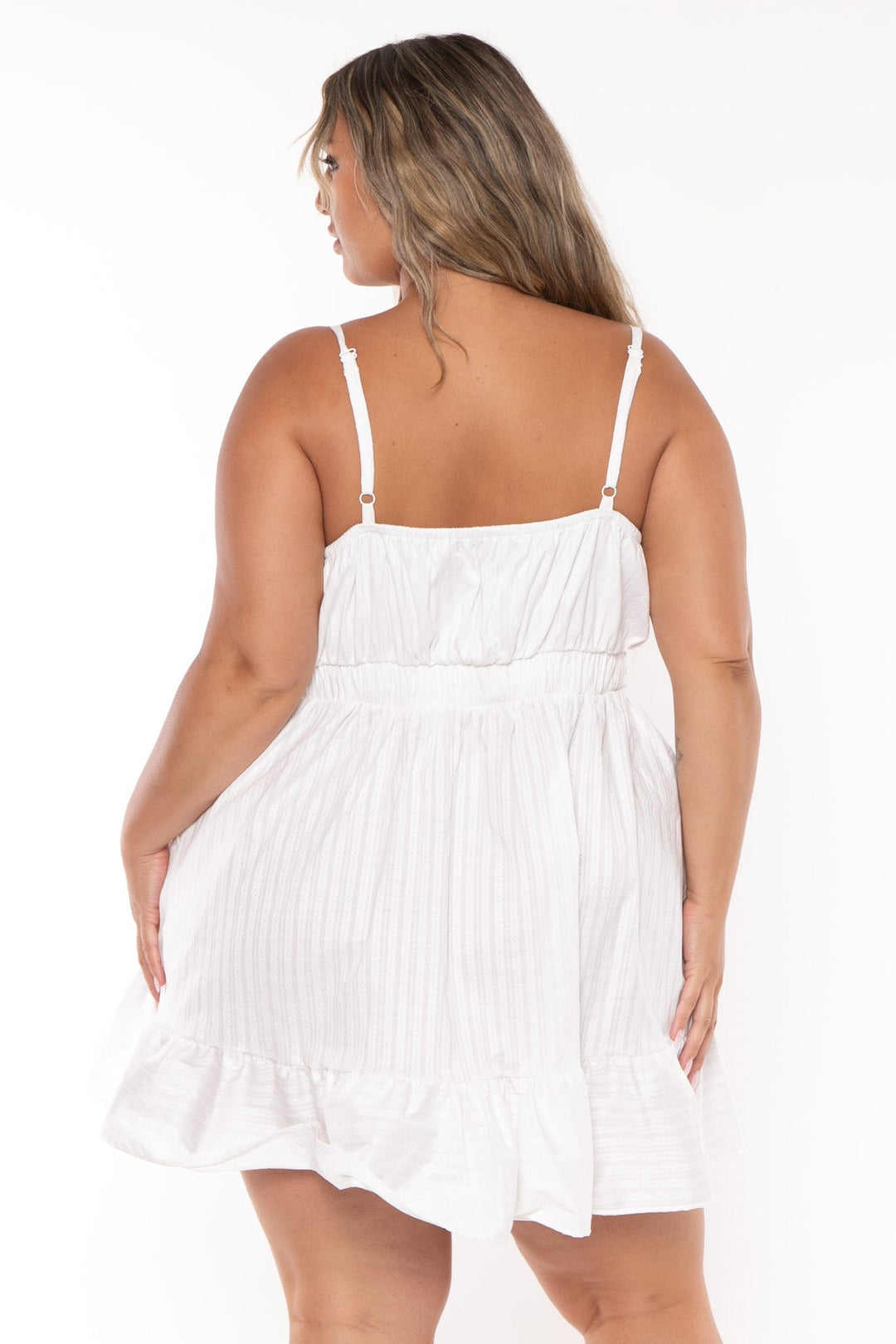 Curvy Sense Dresses Plus Size Jayliz Cami  Flare  Dress-White