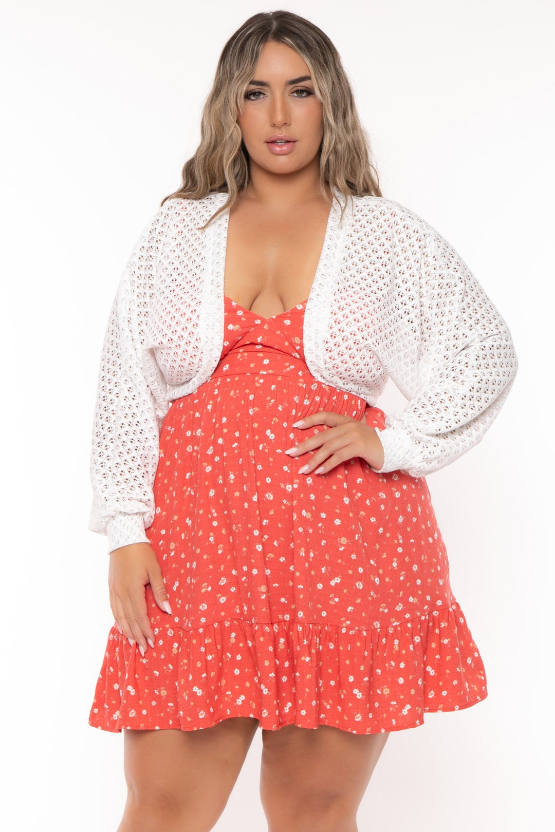 Curvy Sense Dresses Plus Size Jayliz Ditzy Flare  Dress-Orange