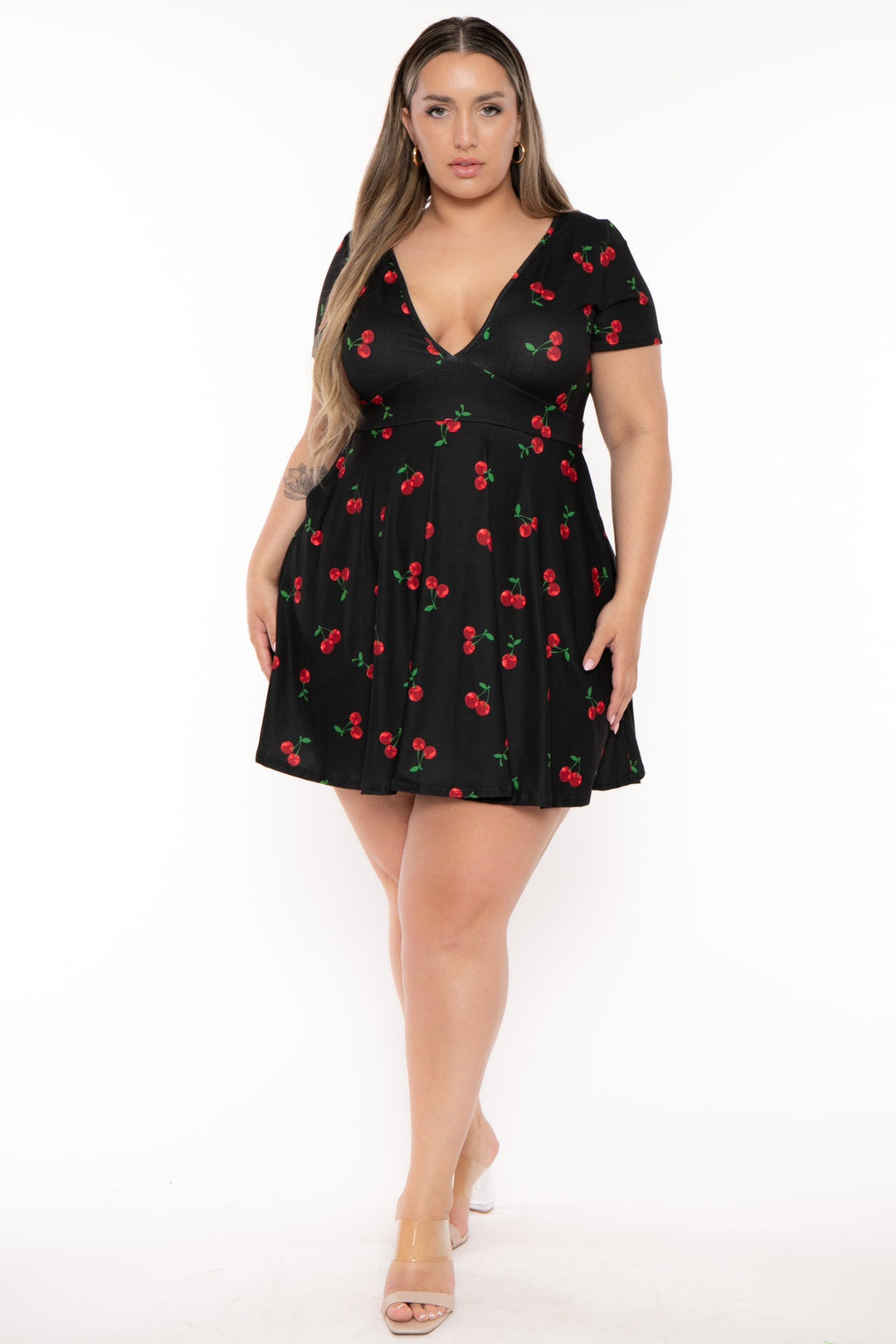Curvy Sense Dresses Plus Size Jayne Cherry Flare Dress - Black