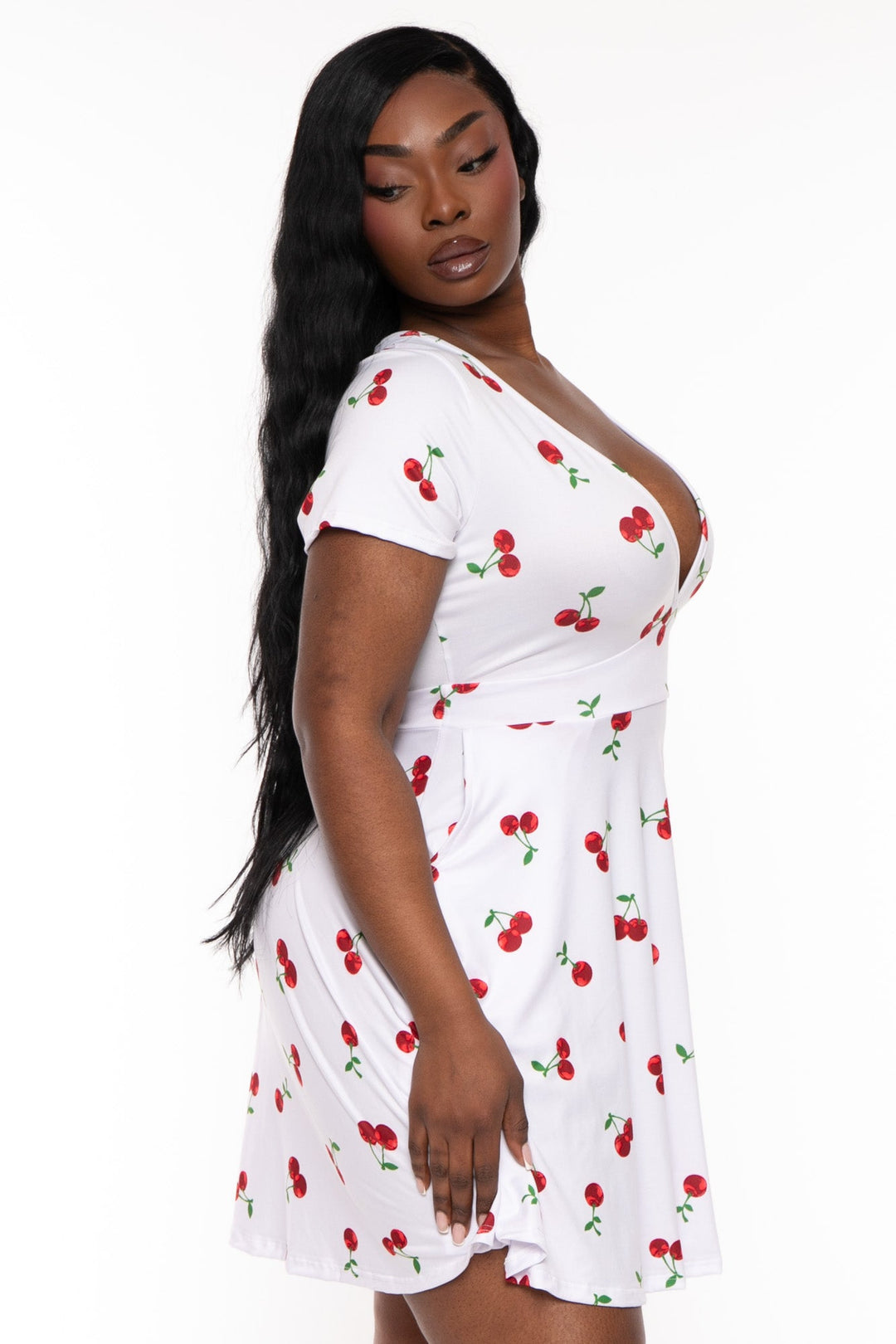 Curvy Sense Dresses Plus Size Jayne Cherry Flare Dress -White
