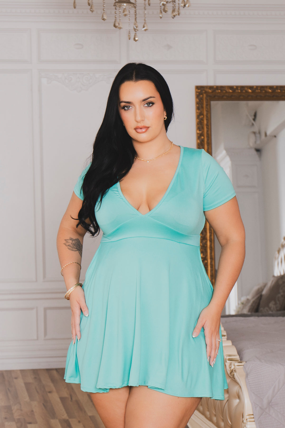 Women's Plus Size Jayne Flare Dress - Aqua - Curvy Sense Women's Plus Size Jayne Flare Dress - Aqua - Curvy Sense