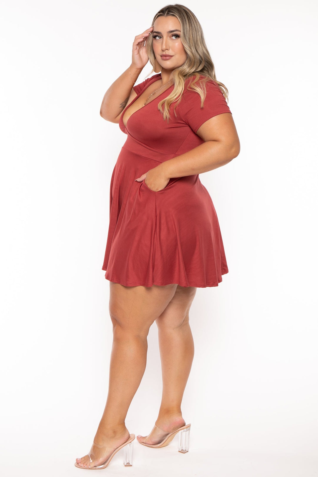 Curvy Sense Dresses Plus Size Jayne Flare Dress - Terracotta