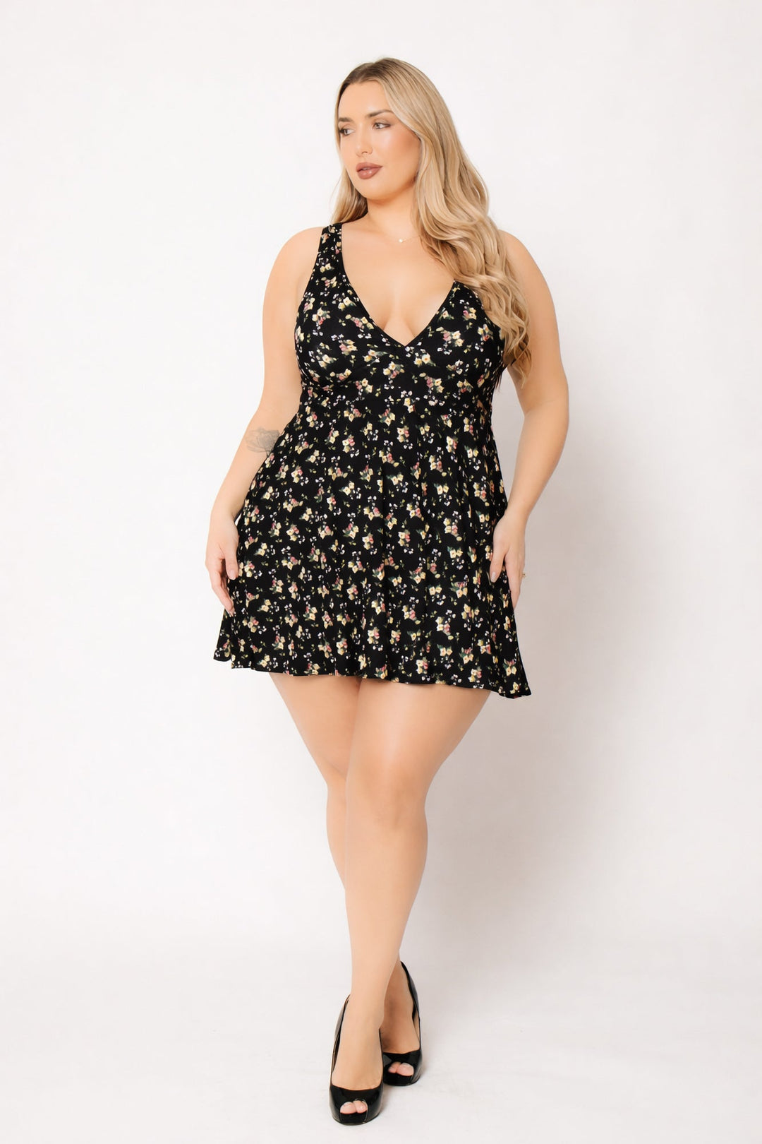 Plus Size Jeanine Flare Dress - Black 1X / Black at Curvy Sense Plus Size Jeanine Flare Dress - Black 1X / Black at Curvy Sense