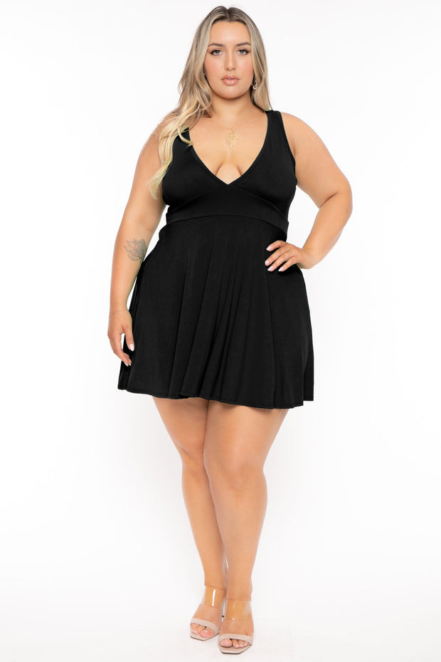 Curvy Sense Dresses Plus Size Jeanine  Flare Dress - Black