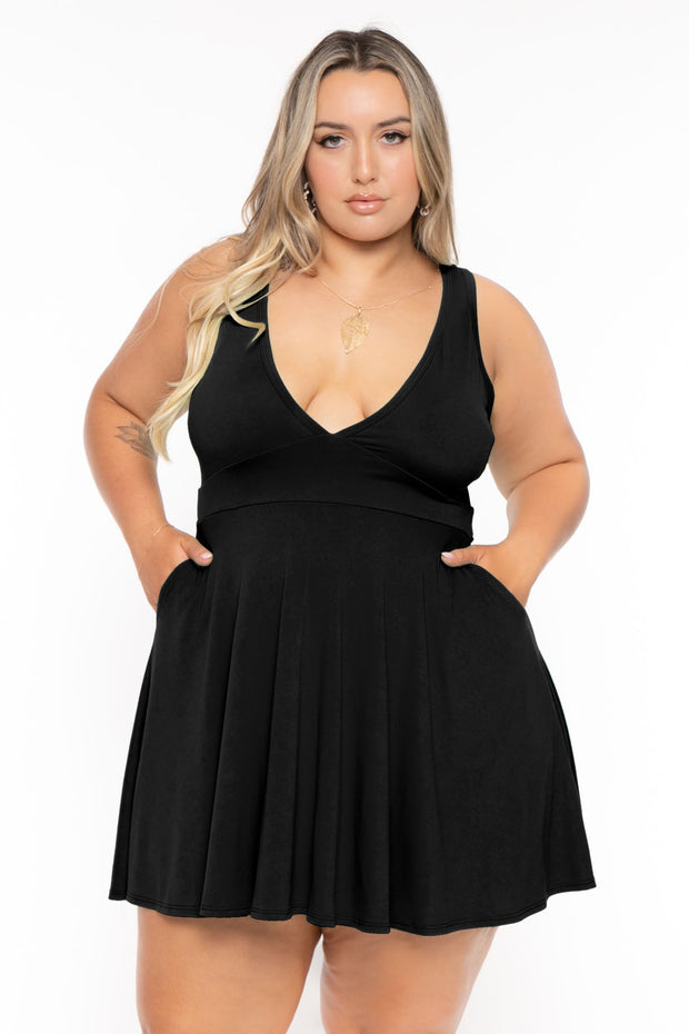 Curvy Sense Dresses 1X / Black Plus Size Jeanine  Flare Dress - Black