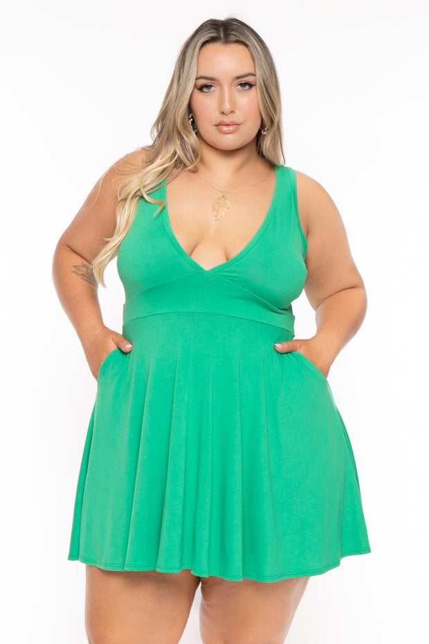 Curvy Sense Dresses 1X / Green Plus Size Jeanine  Flare Dress - Green