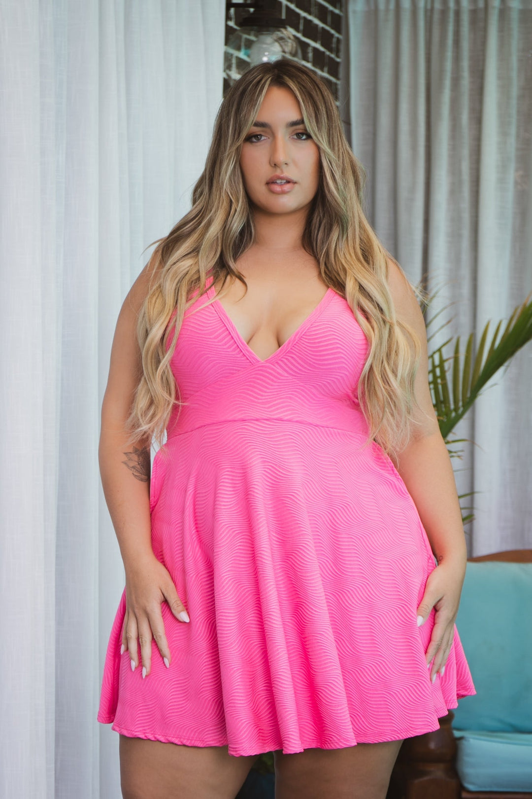 Curvy Sense Dresses Plus Size Jeanine  Flare Dress - Pink