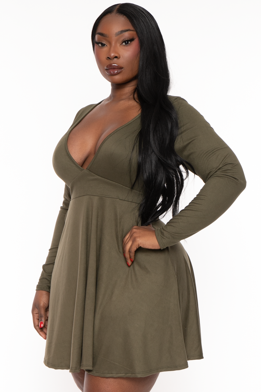 Curvy Sense Dresses Plus Size Jeanna Flare Dress - Olive
