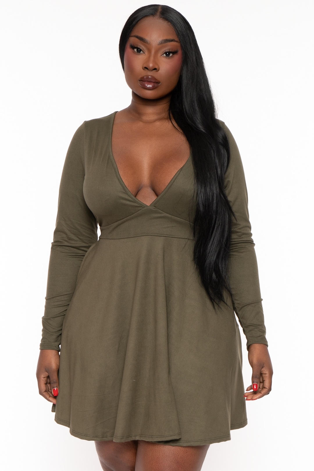 Plus Size Jeanna Flare Dress - Olive – Curvy Sense