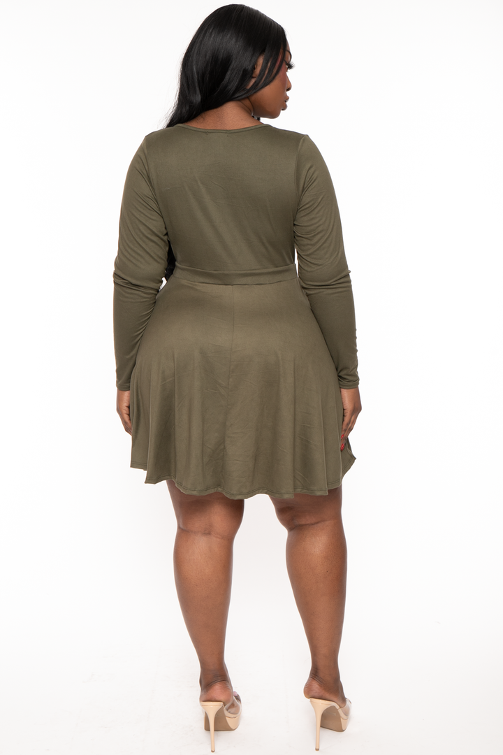 Curvy Sense Dresses Plus Size Jeanna Flare Dress - Olive