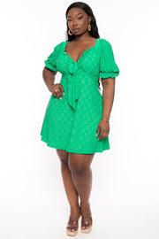 Curvy Sense Dresses 1X / Green Plus Size Jenni Eyelet Flare  Dress  - Green