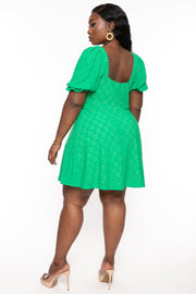 Curvy Sense Dresses Plus Size Jenni Eyelet Flare  Dress  - Green