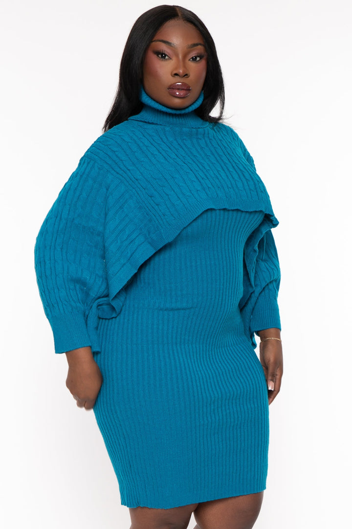 sweaterland Dresses Plus Size Joyce Sweater Matching Set - Blue