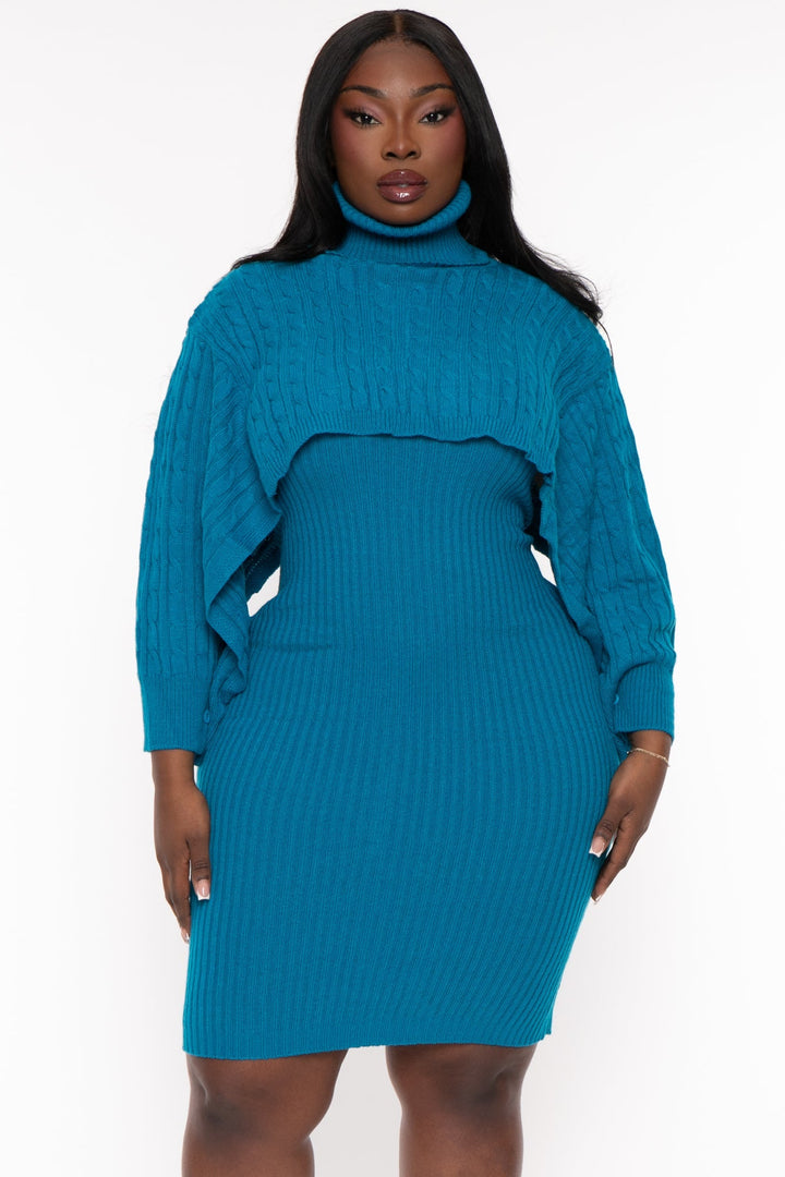 sweaterland Dresses Plus Size Joyce Sweater Matching Set - Blue