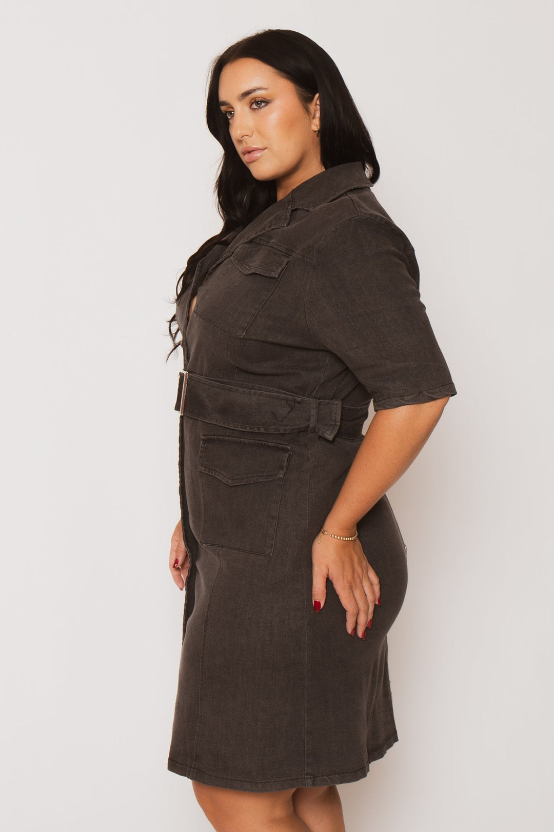 Blue Leopard Dresses Plus Size  Juliana  Denim  Dress - Charcoal