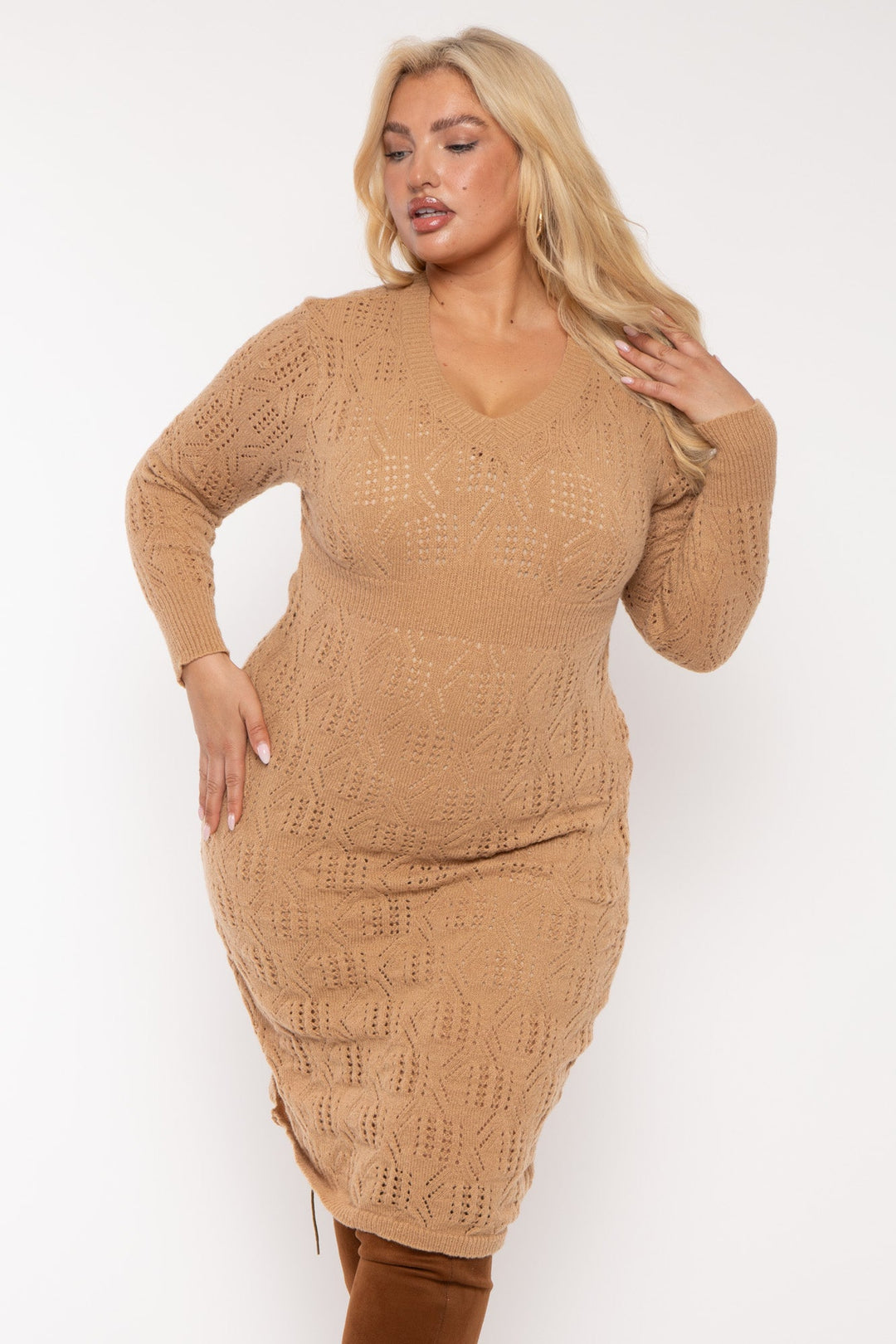 China Dresses Plus Size Julie  Sweater Midi  Dress - Taupe