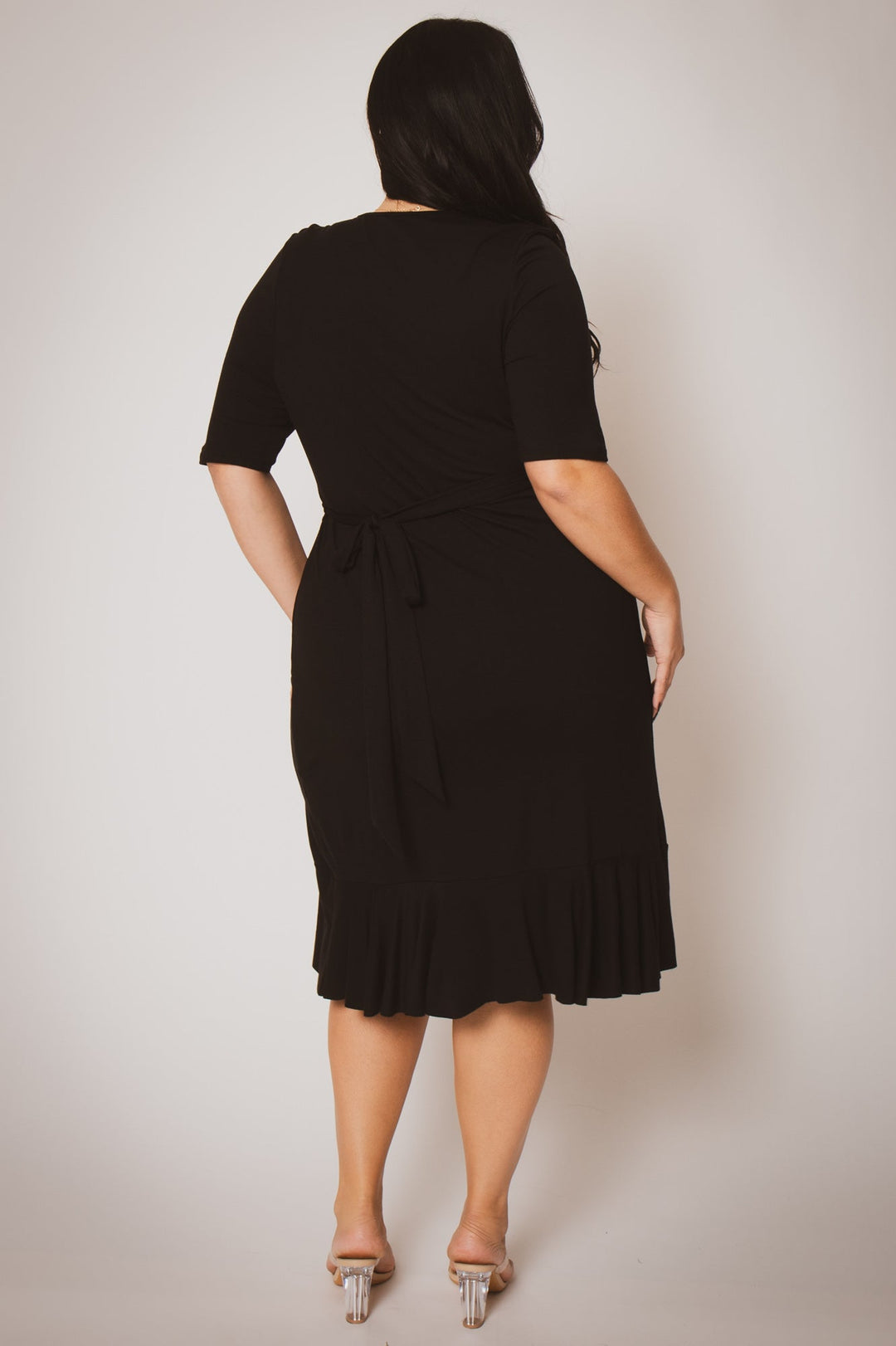 Curvy Sense Dresses Plus Size Juliet Ruffle Wrap Midi Dress  - Black