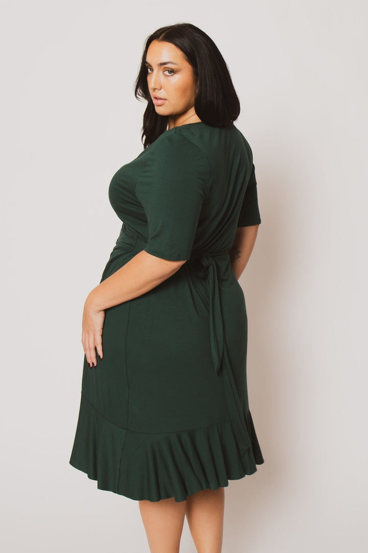 Curvy Sense Dresses Plus Size Juliet Ruffle Wrap Midi Dress  - Green