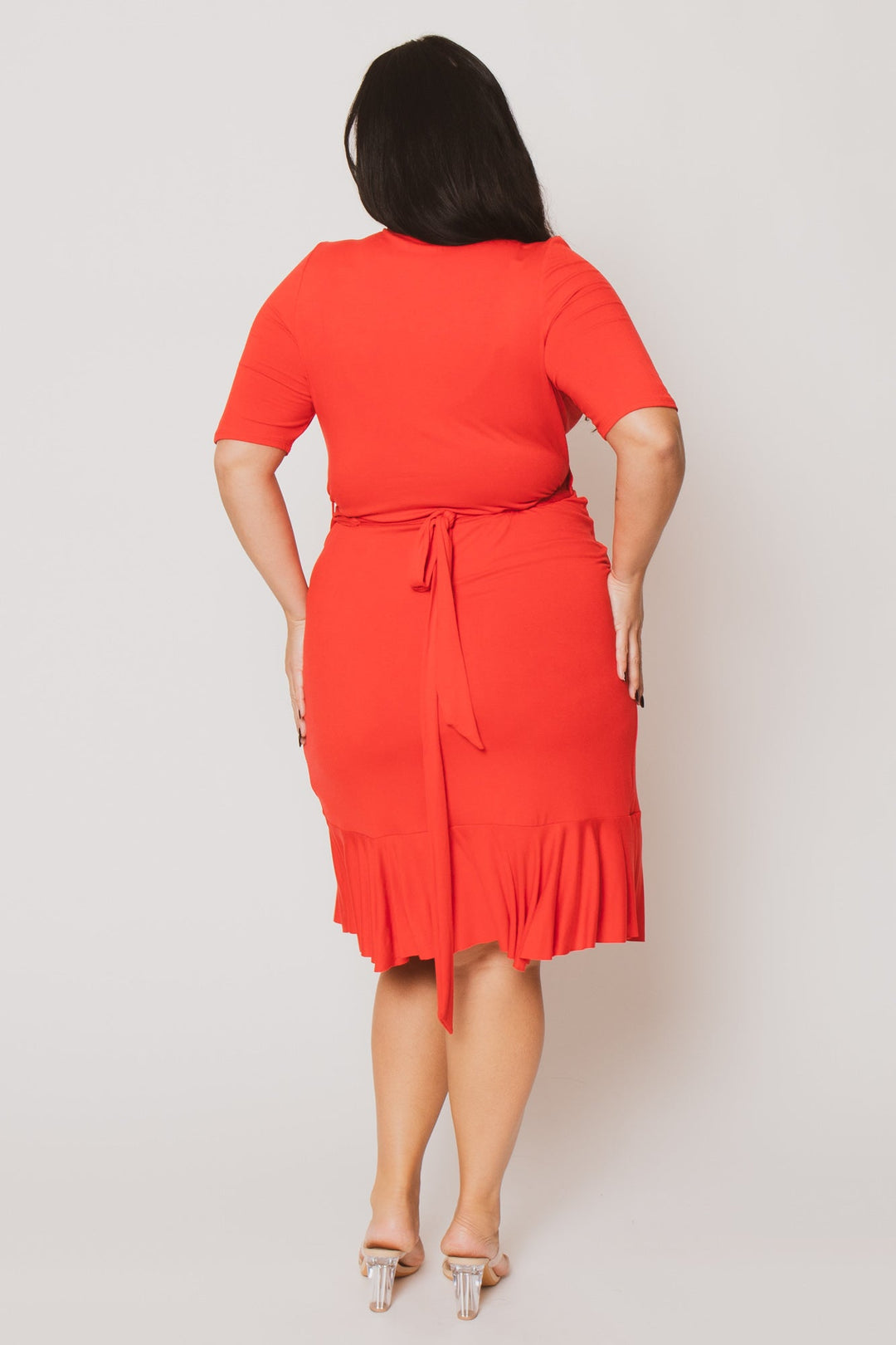 Curvy Sense Dresses Plus Size Juliet Ruffle Wrap Midi Dress  - Red