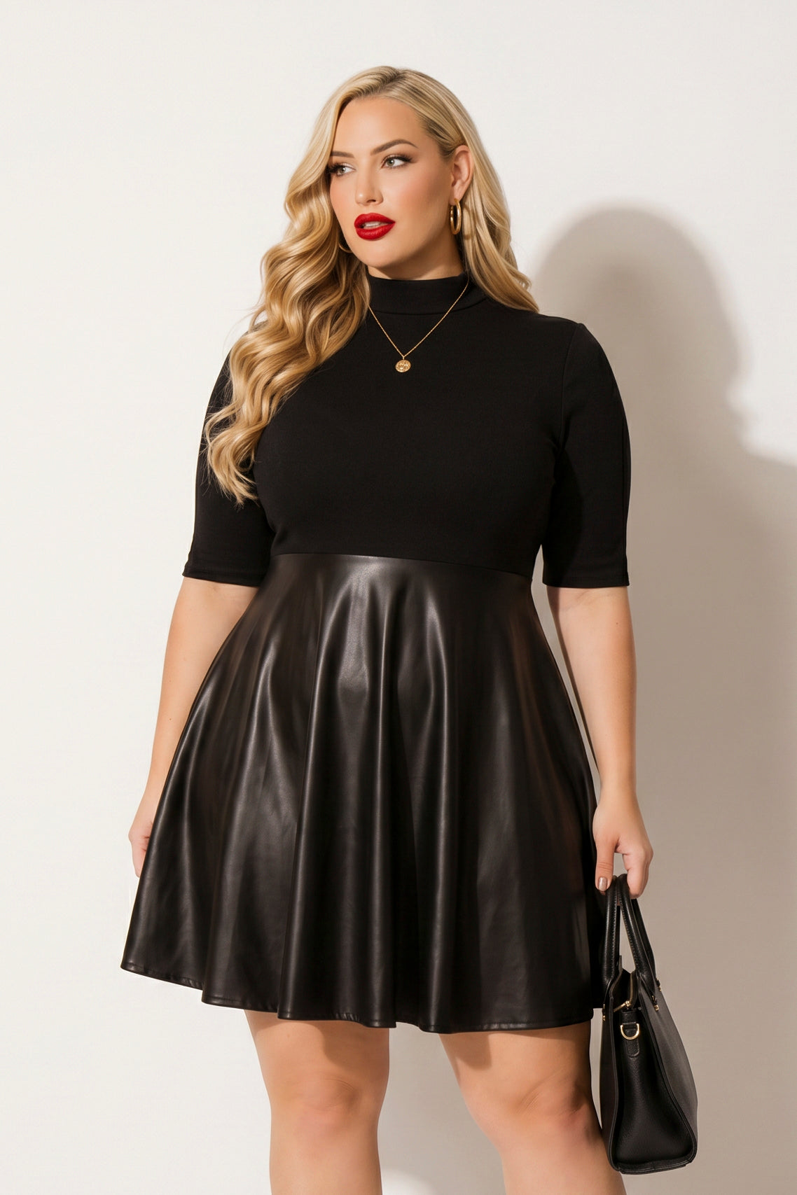 Women's Plus Size Juliette Mock Neck Dress - Black - Curvy Sense